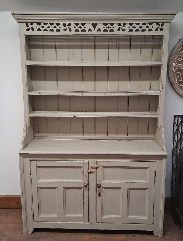 <p>Old Pine Kitchen Dresser</p><p>134 cm wide x 205 cm high x 44 cm deep</p>